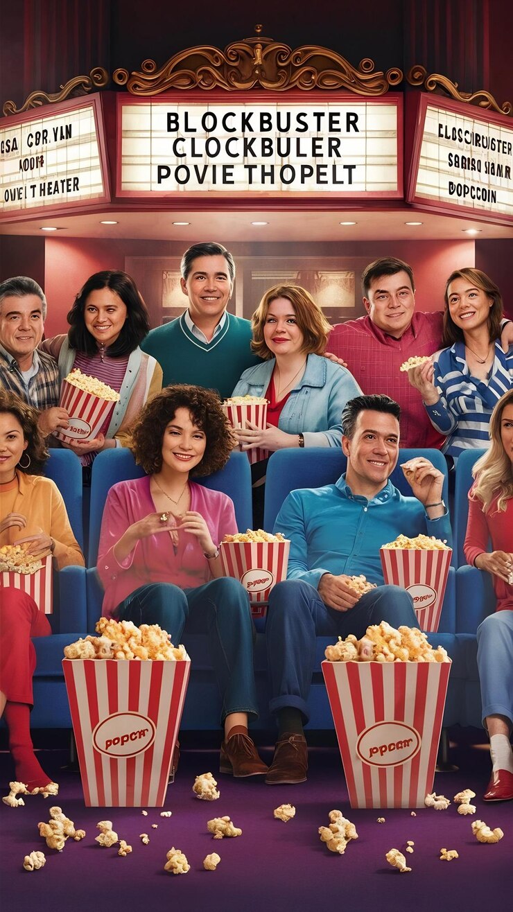 People with popcorn enjoying movie